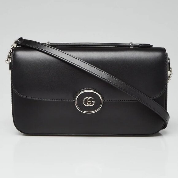 Gucci Black Smooth Leather Small Petite GG Shoulder Bag - Picture 1 of 9